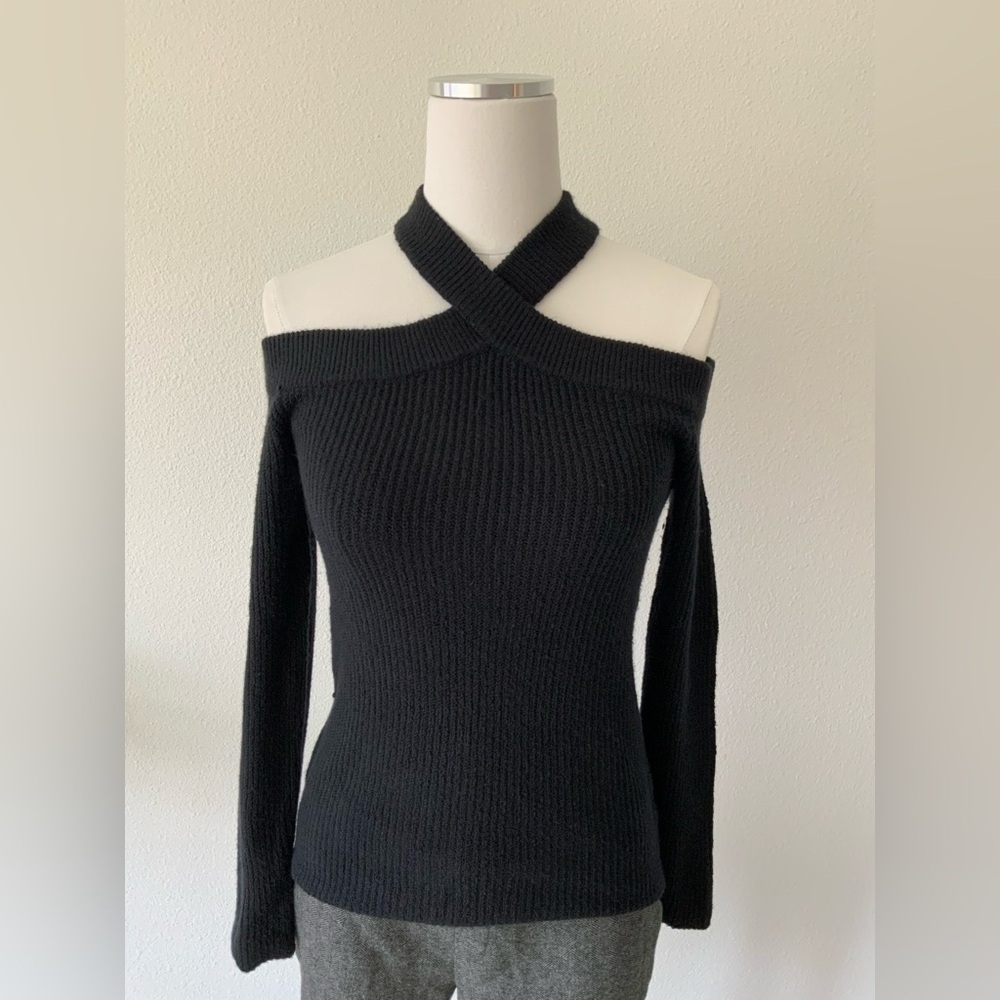 1. STATE Black Off-Shoulder Knit Sweater